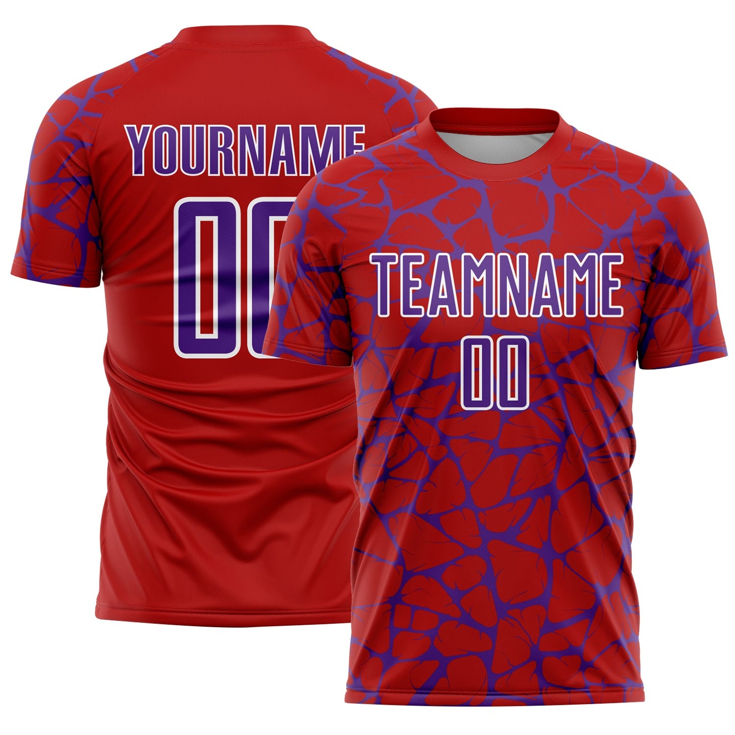 Custom Red Purple-White Abstract Network Splash Sublimation Soccer Uniform Jersey - Main View