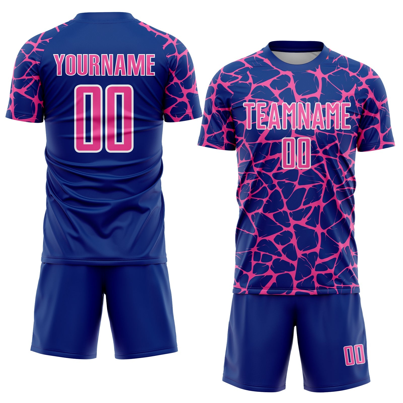 Custom Royal Pink-White Abstract Network Splash Sublimation Soccer Uniform Jersey view 2