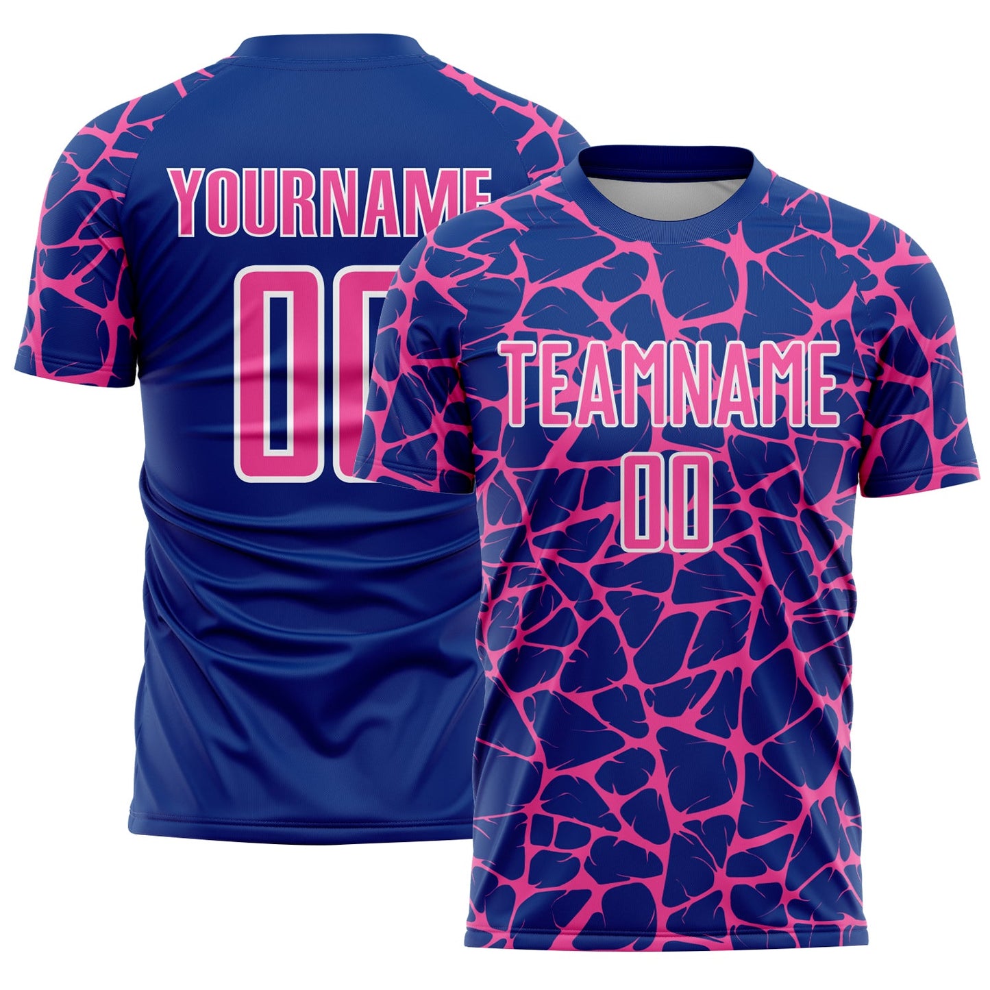 Custom Royal Pink-White Abstract Network Splash Sublimation Soccer Uniform Jersey - Main View