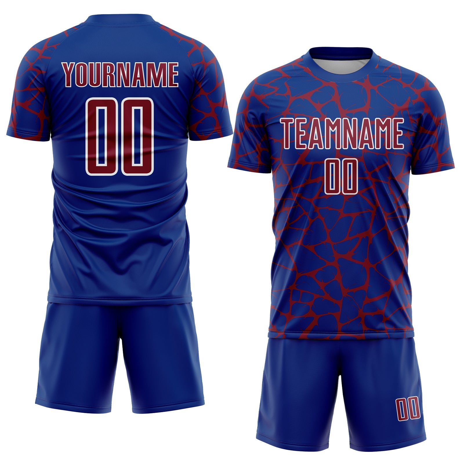 Custom Royal Crimson-White Abstract Network Splash Sublimation Soccer Uniform Jersey view 2