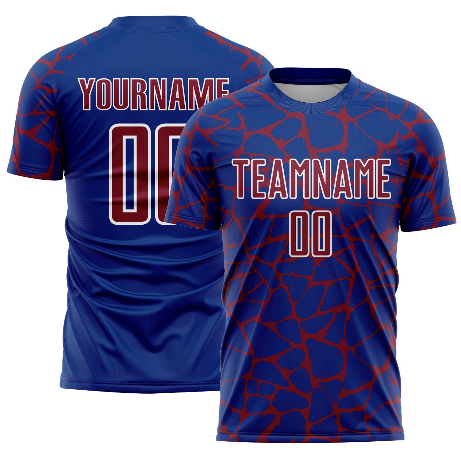 Custom Royal Crimson-White Abstract Network Splash Sublimation Soccer Uniform Jersey - Main View