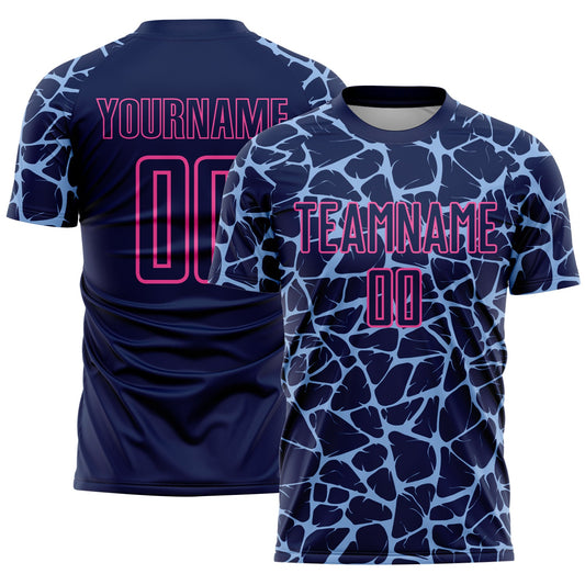 Custom Navy Light Blue-Pink Abstract Network Splash Sublimation Soccer Uniform Jersey - Main View