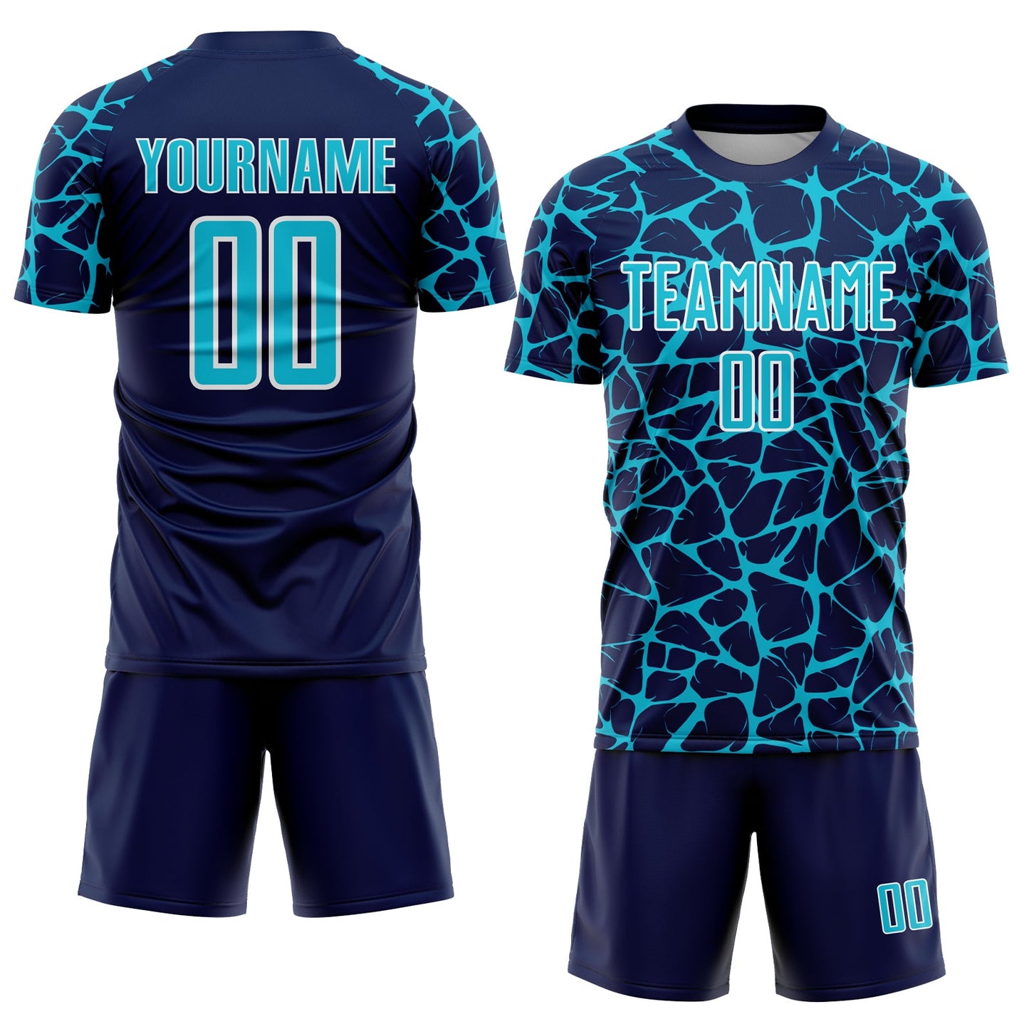 Custom Navy Lakes Blue-White Abstract Network Splash Sublimation Soccer Uniform Jersey view 2