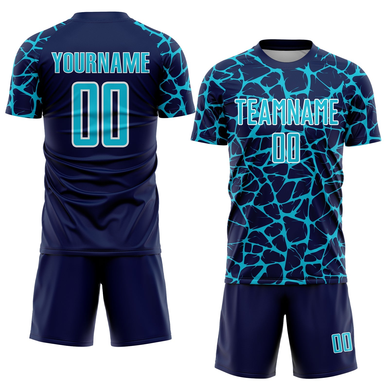 Custom Navy Lakes Blue-White Abstract Network Splash Sublimation Soccer Uniform Jersey view 2