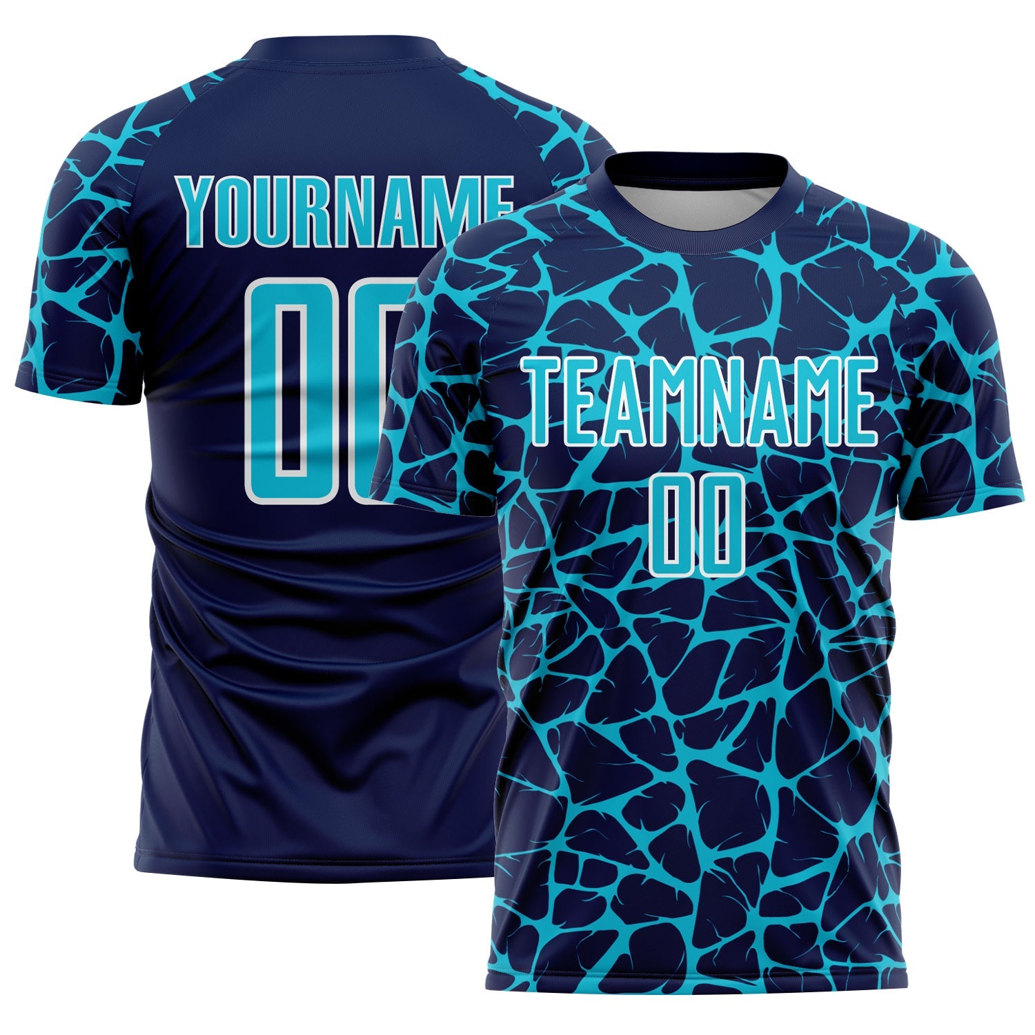 Custom Navy Lakes Blue-White Abstract Network Splash Sublimation Soccer Uniform Jersey - Main View