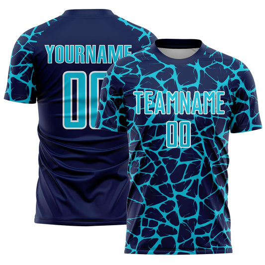 Custom Navy Lakes Blue-White Abstract Network Splash Sublimation Soccer Uniform Jersey - Main View