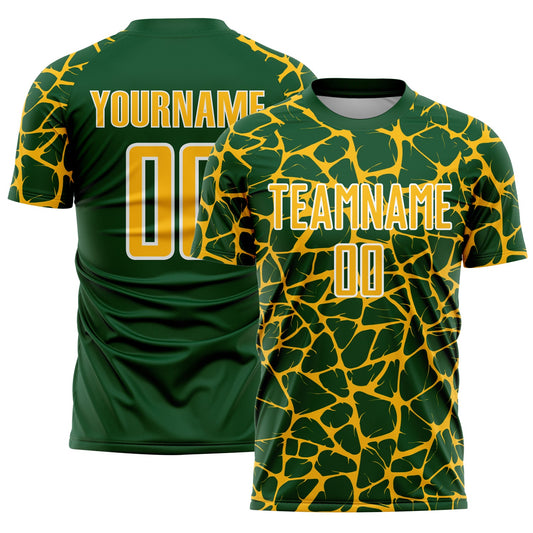 Custom Green Gold-White Abstract Network Splash Sublimation Soccer Uniform Jersey - Main View