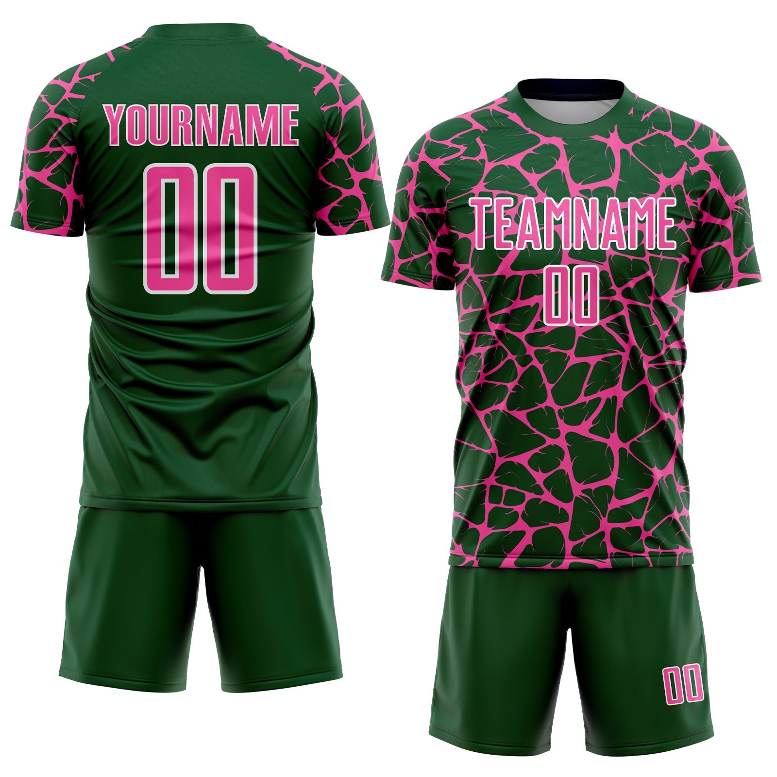 Custom Green Pink-White Abstract Network Splash Sublimation Soccer Uniform Jersey view 2
