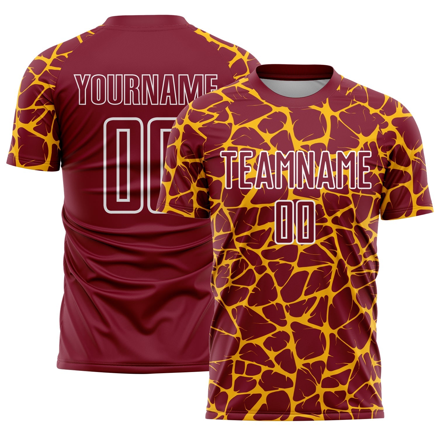 Custom Crimson Gold-White Abstract Network Splash Sublimation Soccer Uniform Jersey - Main View