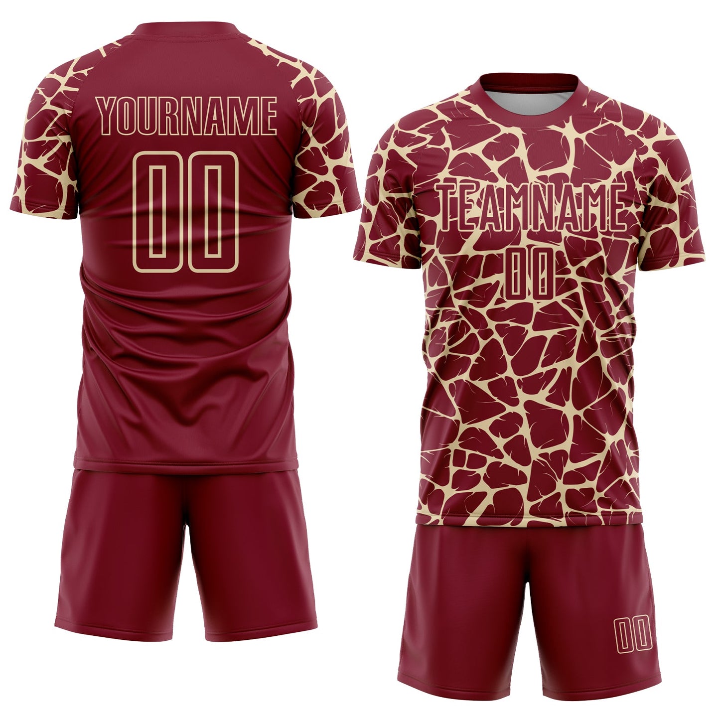 Custom Crimson Cream Abstract Network Splash Sublimation Soccer Uniform Jersey view 2