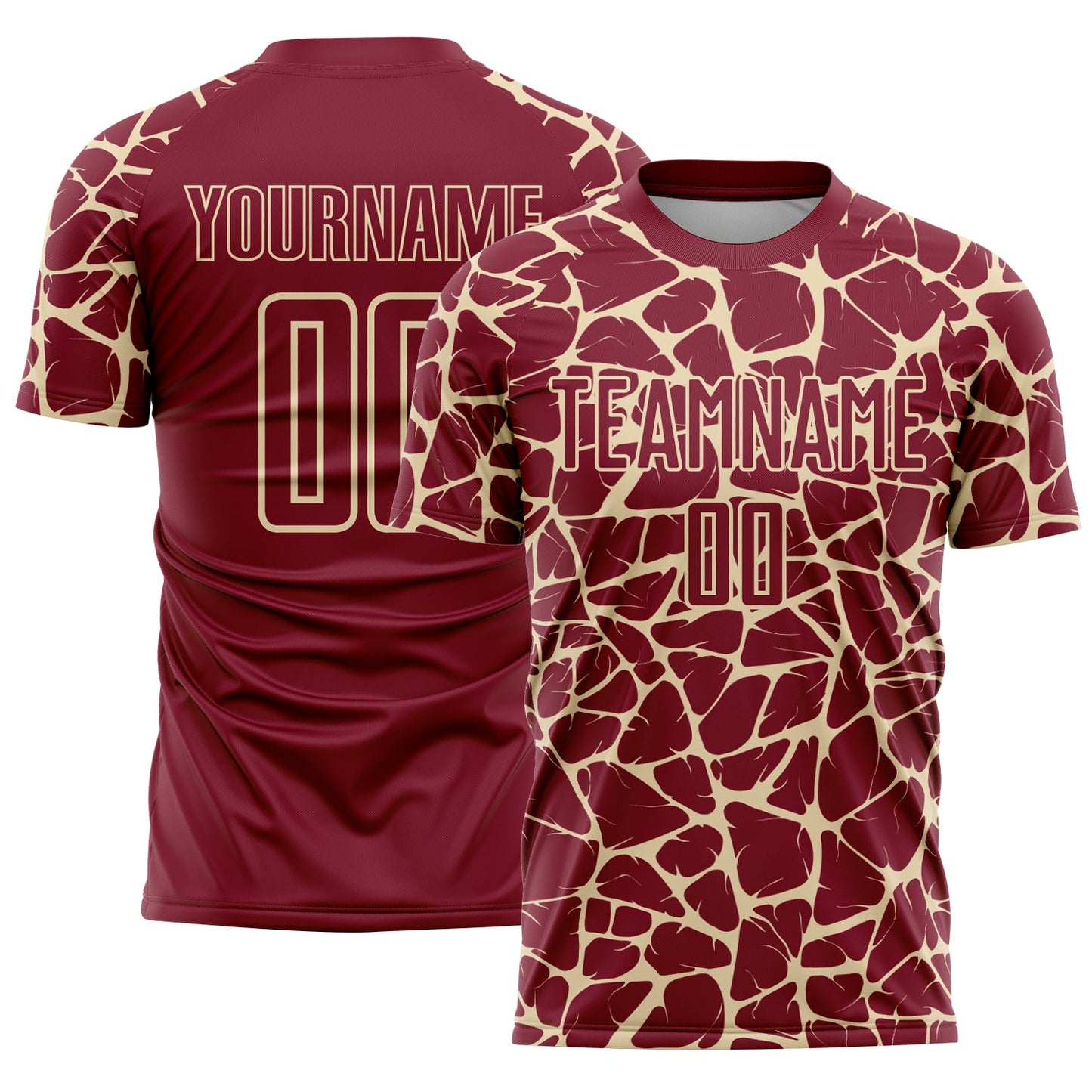 Custom Crimson Cream Abstract Network Splash Sublimation Soccer Uniform Jersey - Main View