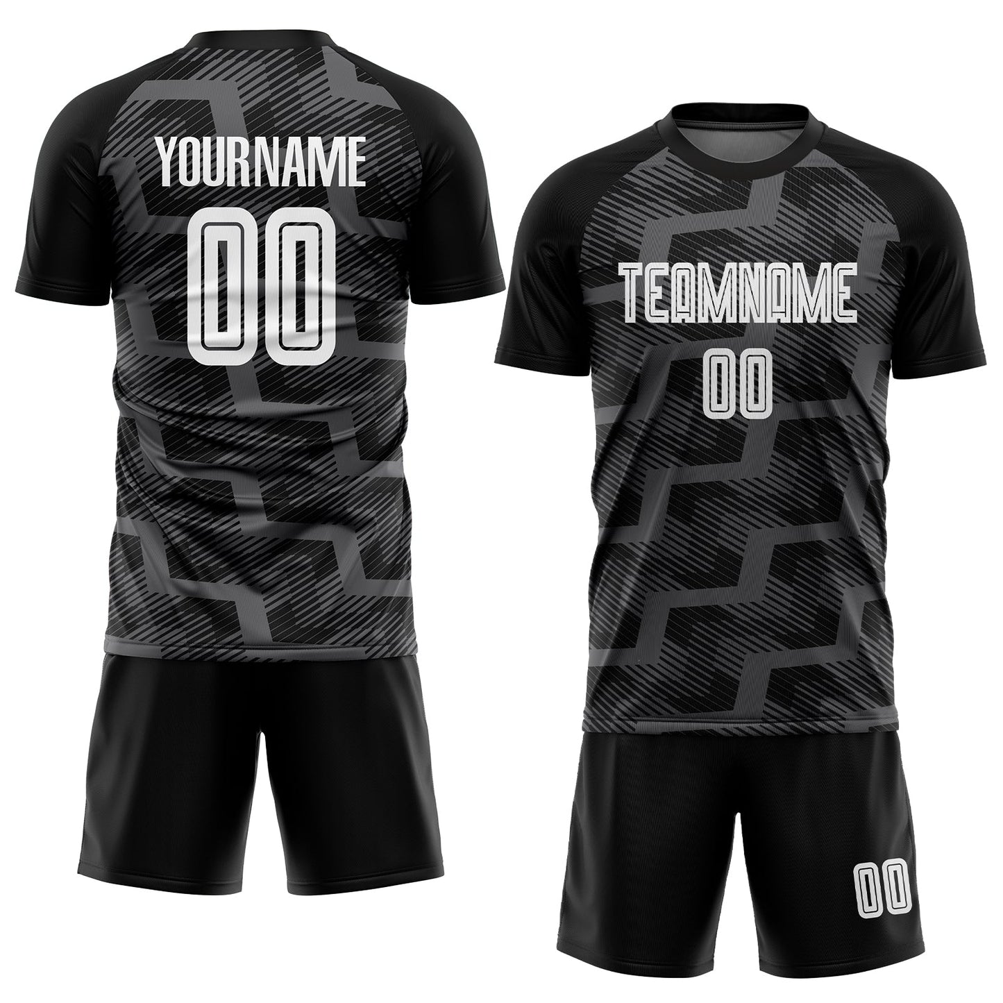 Custom Black White-Steel Gray Line Sublimation Soccer Uniform Jersey view 2