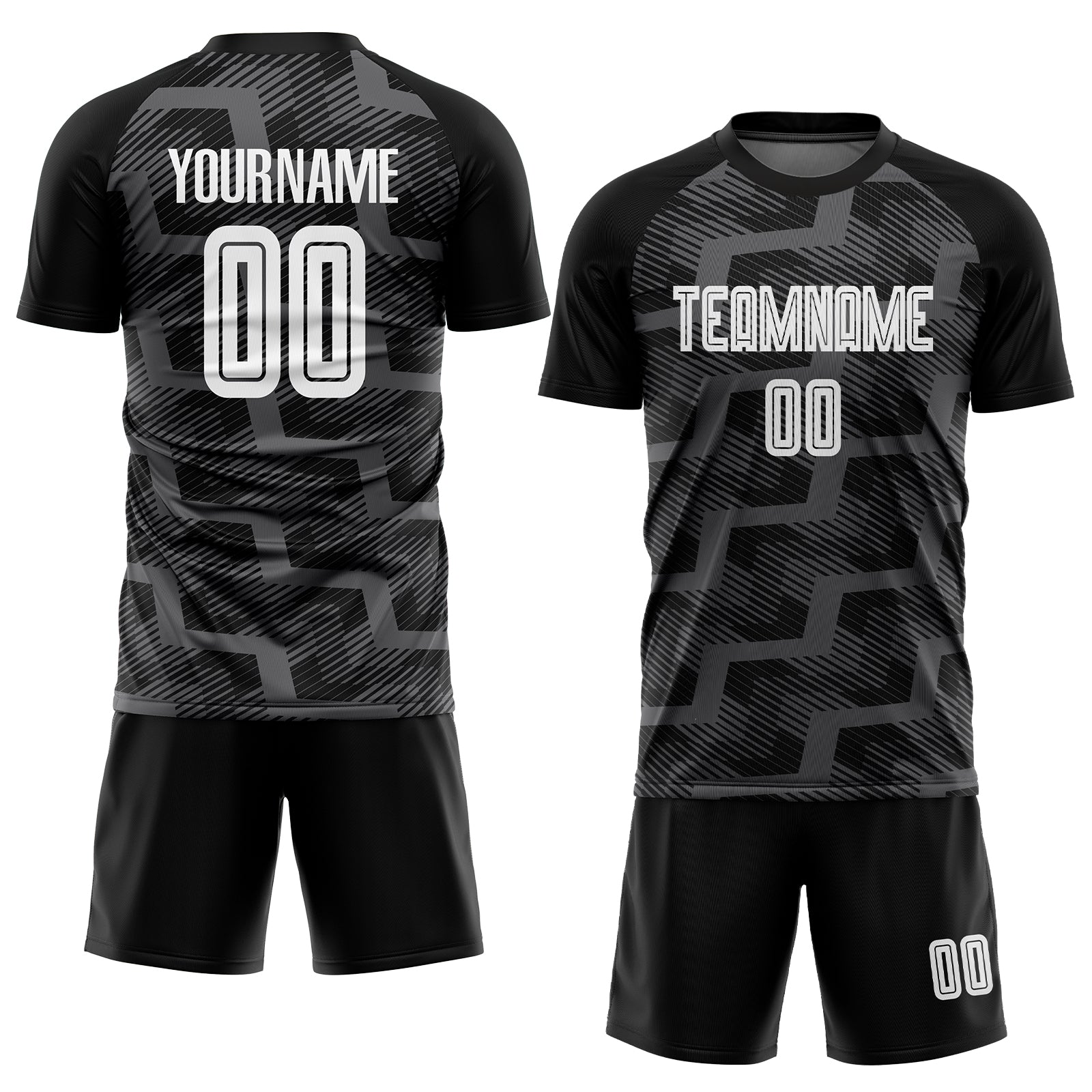 Custom Black White-Steel Gray Line Sublimation Soccer Uniform Jersey view 2