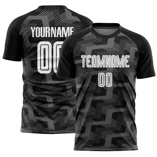 Custom Black White-Steel Gray Line Sublimation Soccer Uniform Jersey - Main View