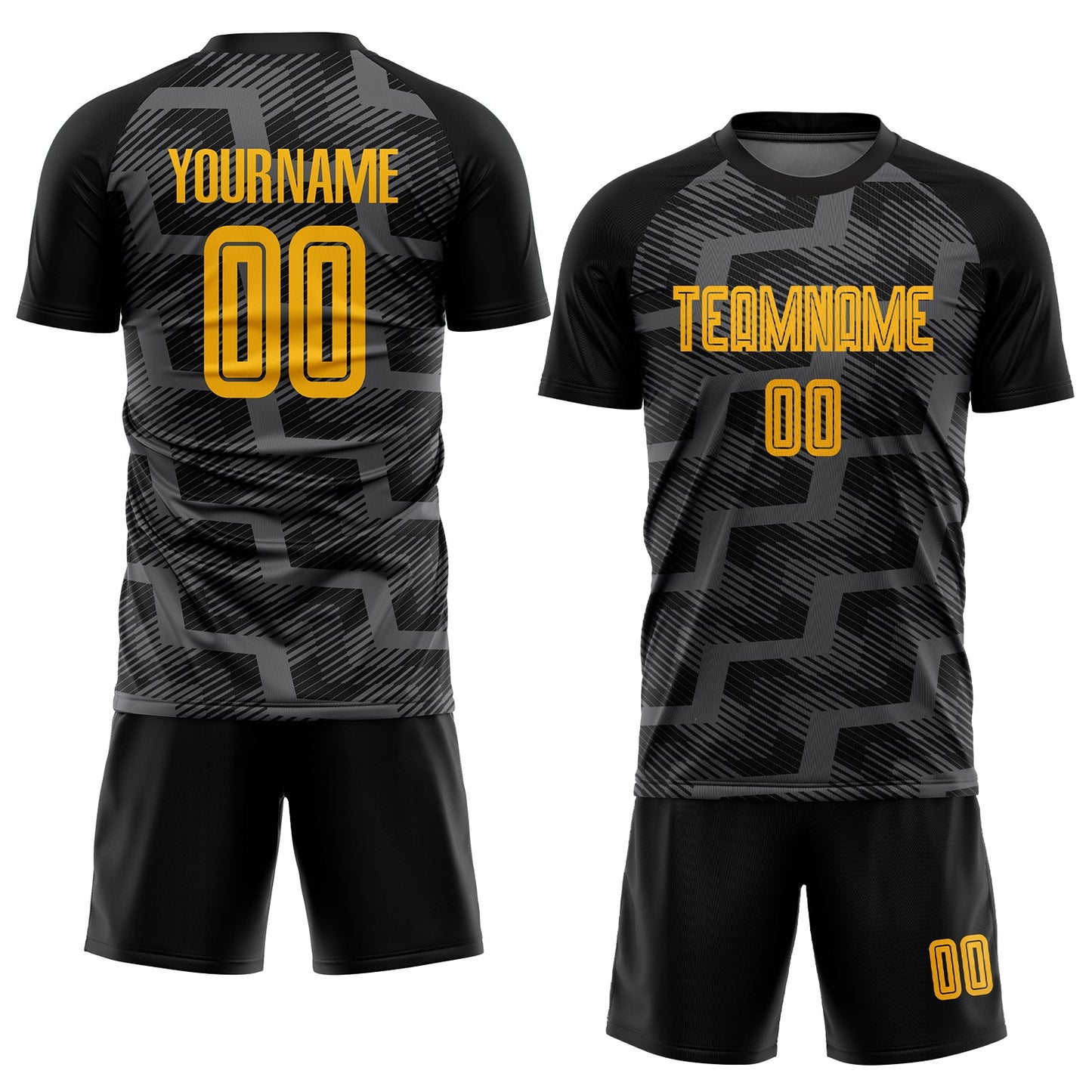 Custom Black Gold-Steel Gray Line Sublimation Soccer Uniform Jersey view 2