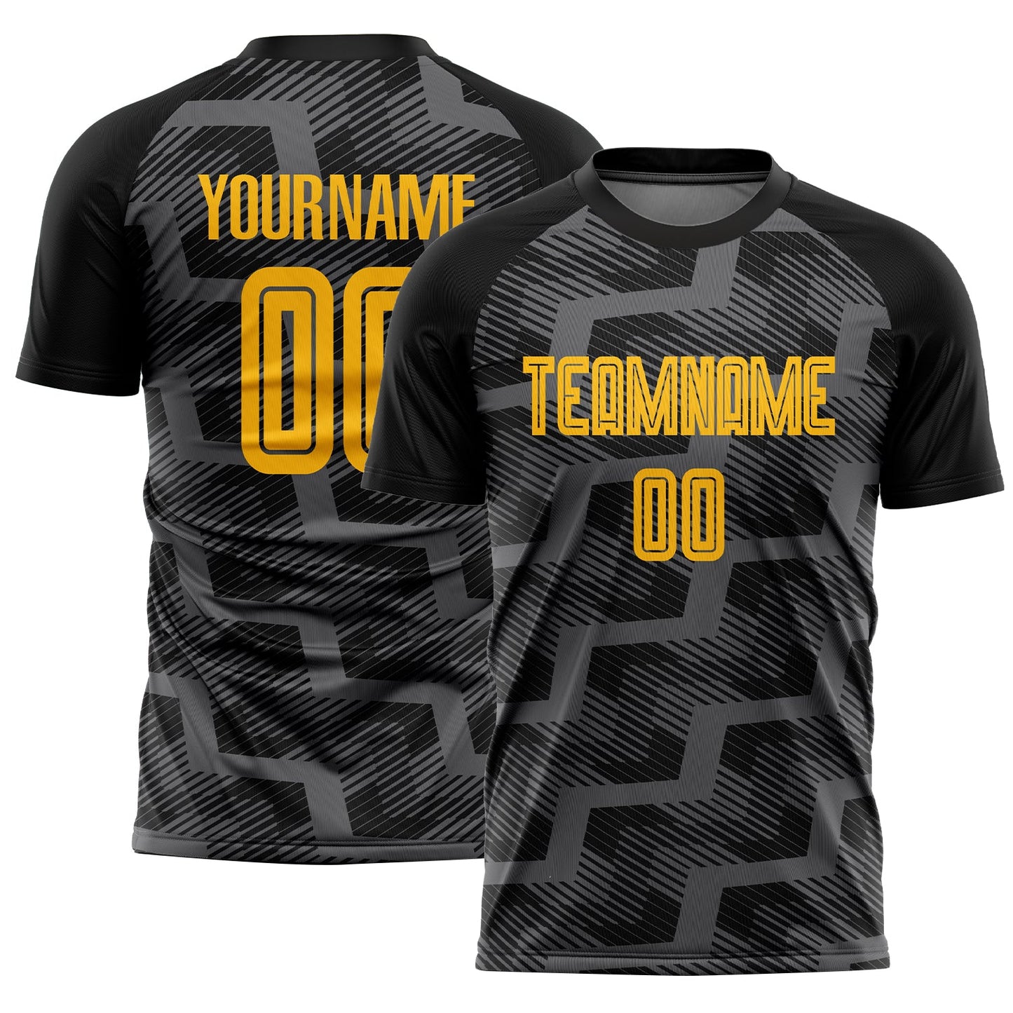 Custom Black Gold-Steel Gray Line Sublimation Soccer Uniform Jersey - Main View