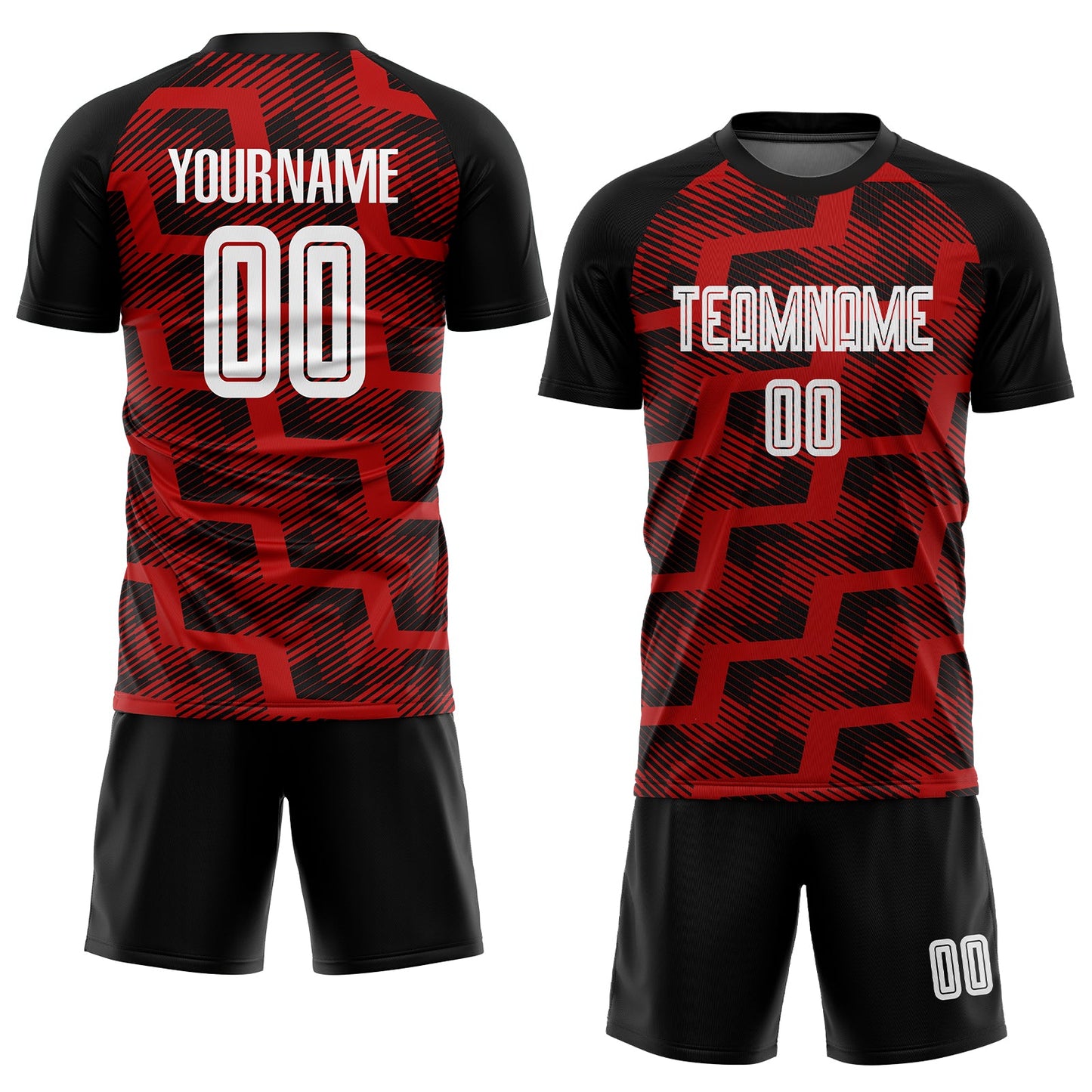 Custom Black White-Red Line Sublimation Soccer Uniform Jersey view 2