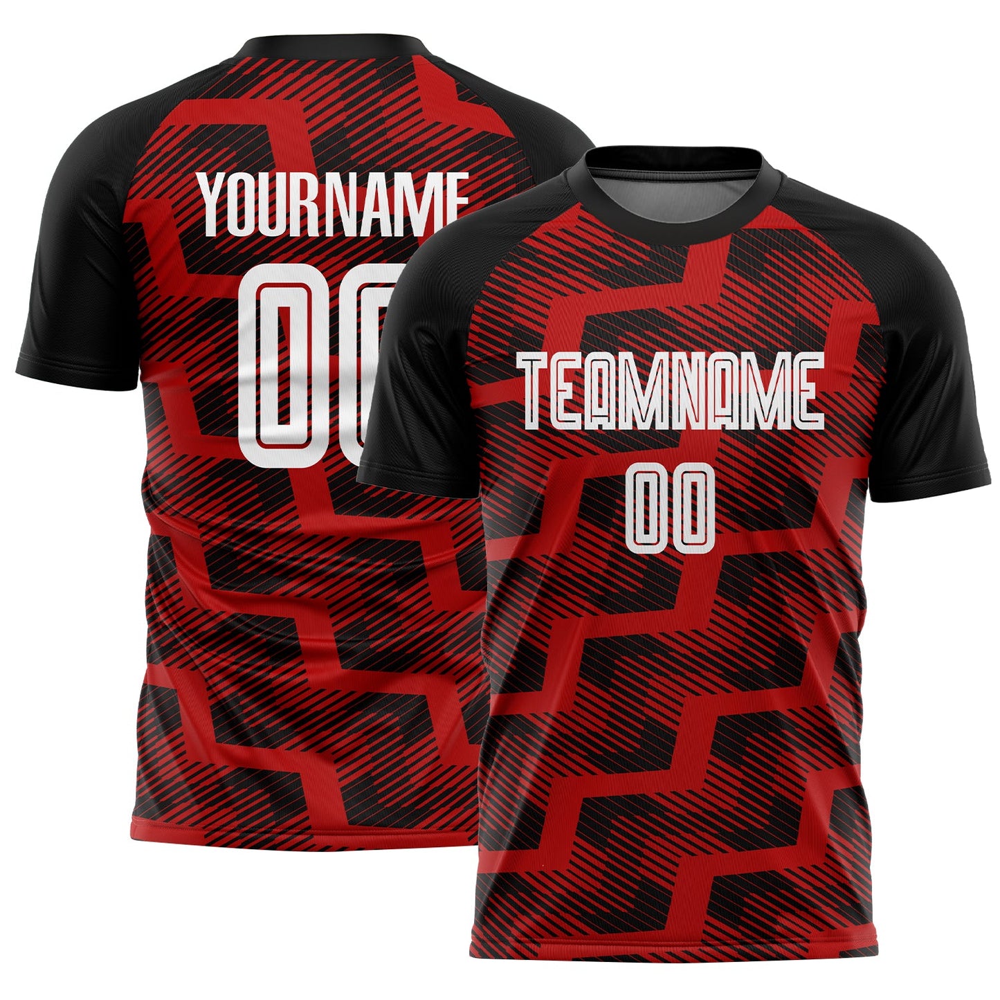 Custom Black White-Red Line Sublimation Soccer Uniform Jersey - Main View