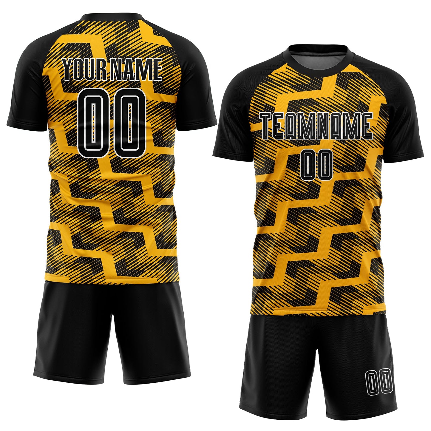 Custom Black Gold-White Line Sublimation Soccer Uniform Jersey view 2