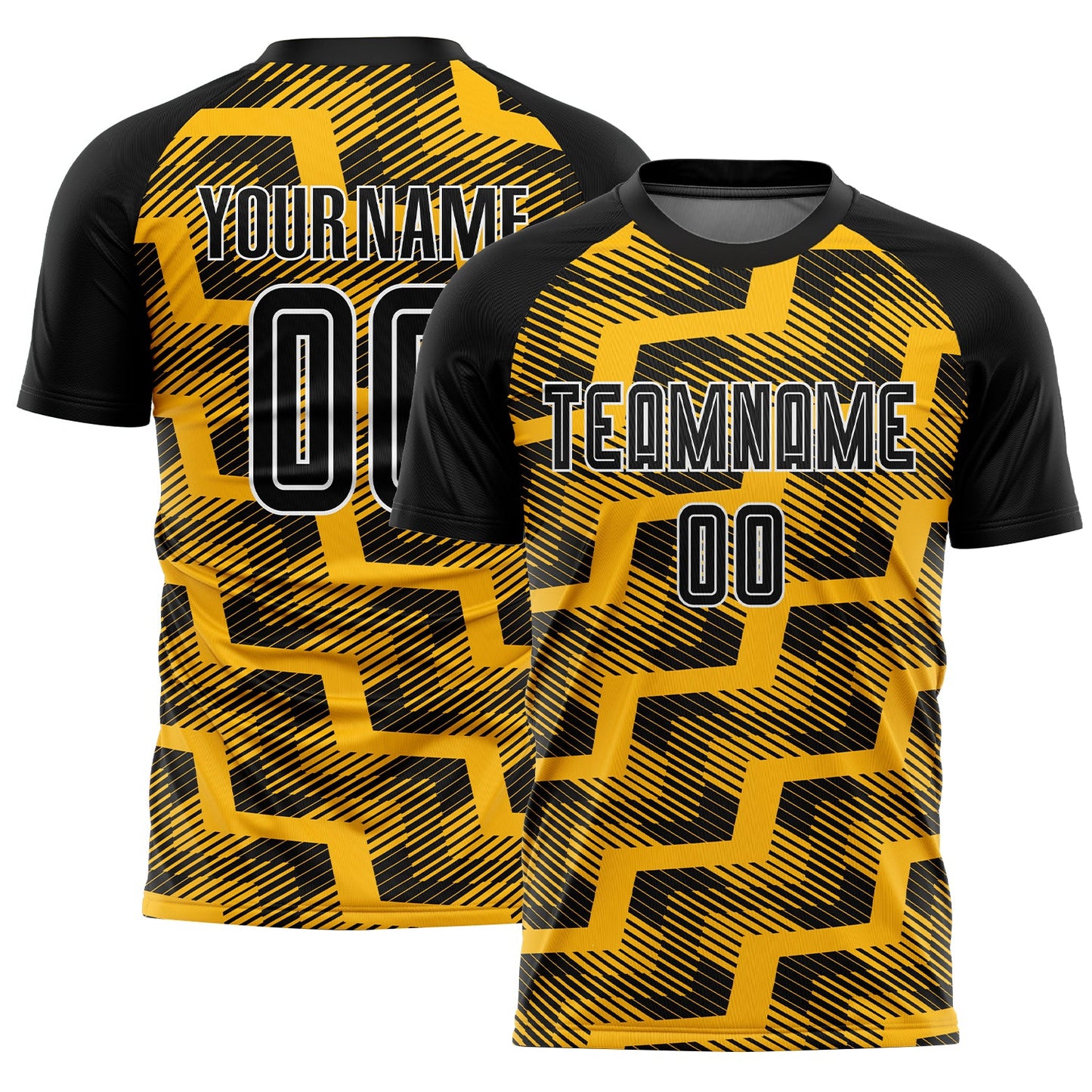 Custom Black Gold-White Line Sublimation Soccer Uniform Jersey - Main View