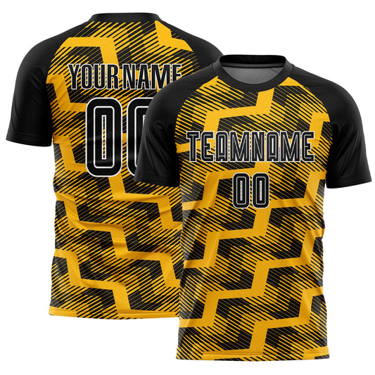 Custom Black Gold-White Line Sublimation Soccer Uniform Jersey - Main View