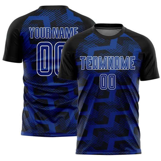 Custom Black Royal-White Line Sublimation Soccer Uniform Jersey - Main View