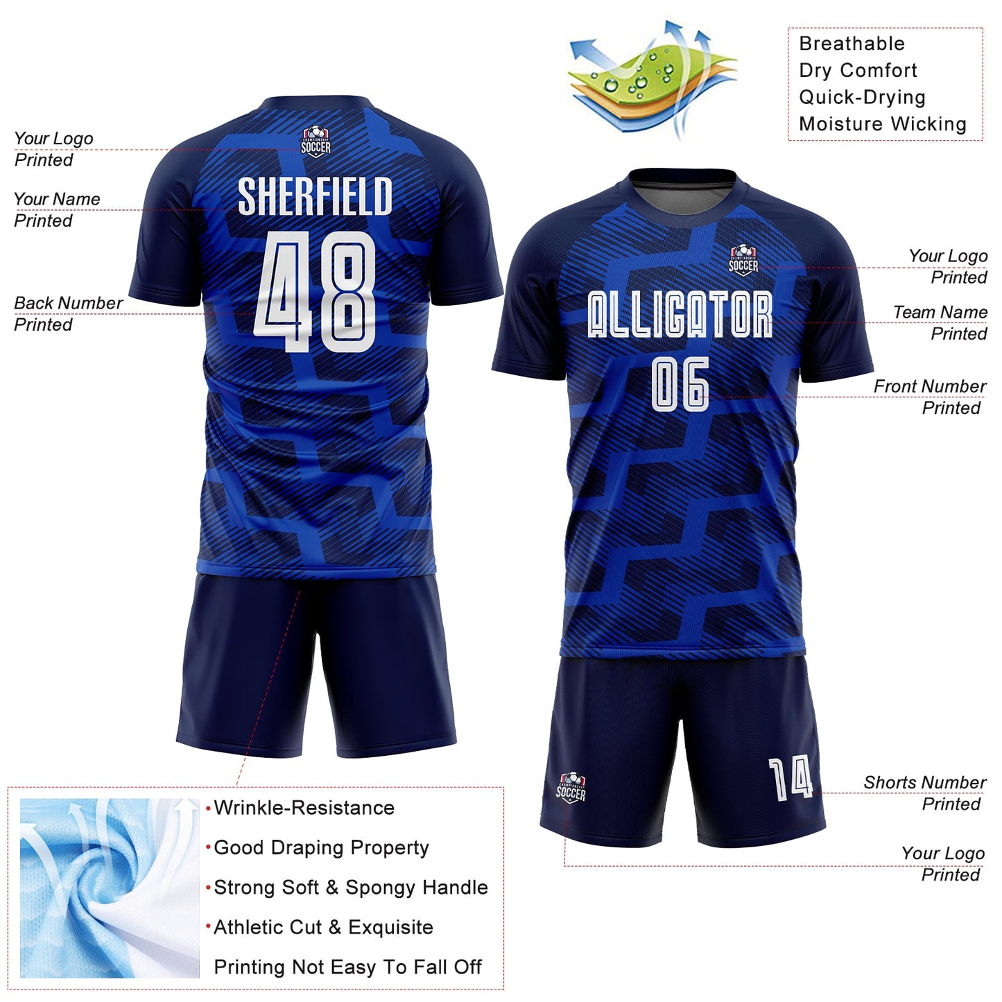 Custom Navy White-Thunder Blue Line Sublimation Soccer Uniform Jersey view 4