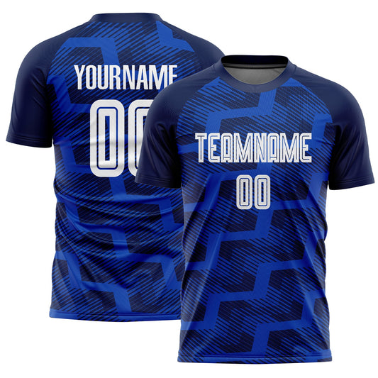 Custom Navy White-Thunder Blue Line Sublimation Soccer Uniform Jersey - Main View