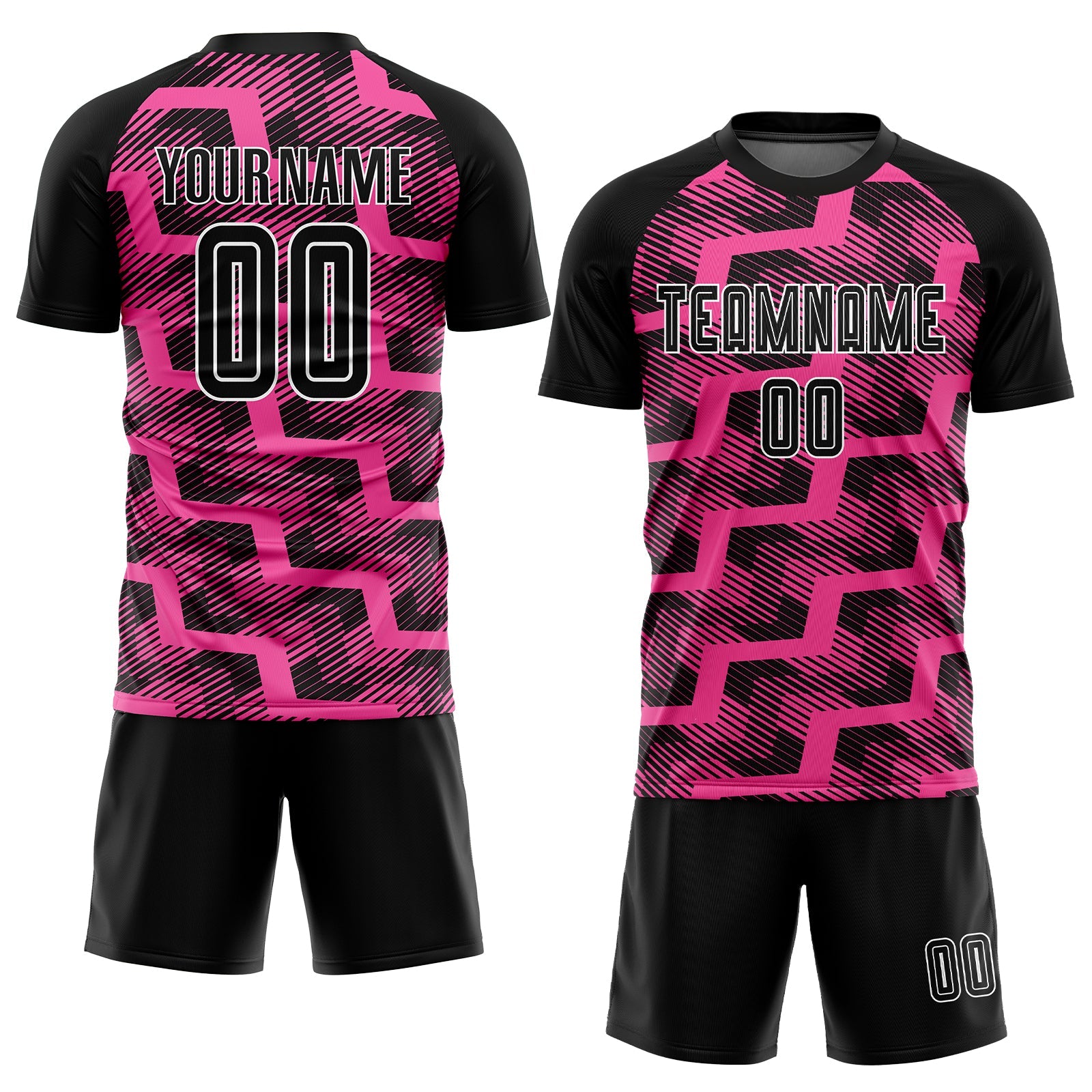 Custom Black Pink-White Line Sublimation Soccer Uniform Jersey view 2