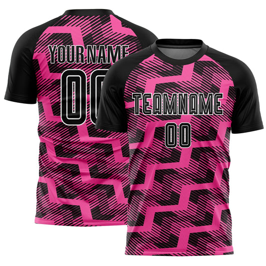 Custom Black Pink-White Line Sublimation Soccer Uniform Jersey - Main View