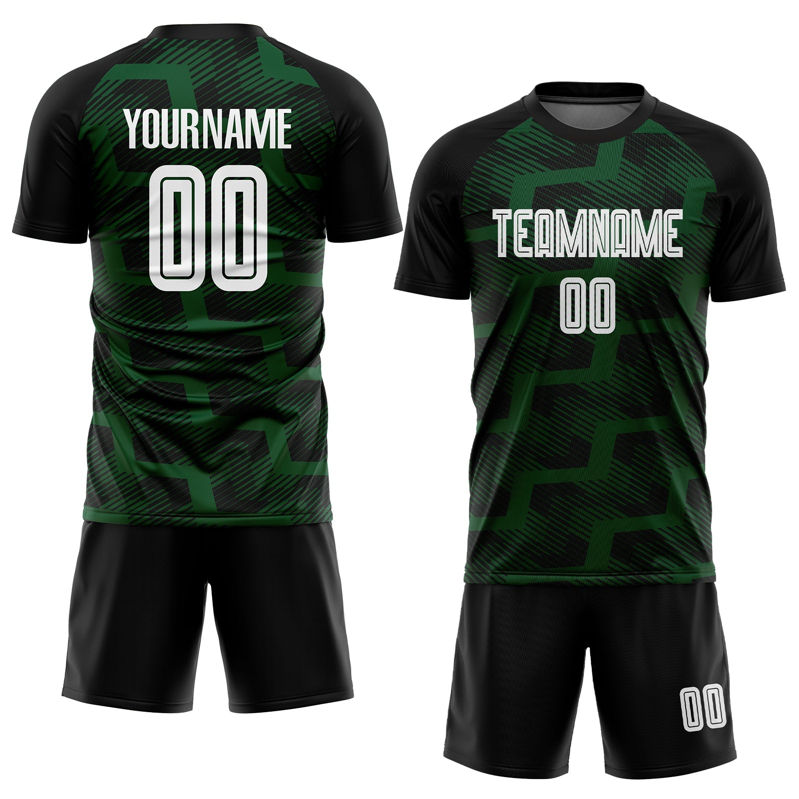 Custom Black White-Green Line Sublimation Soccer Uniform Jersey view 2