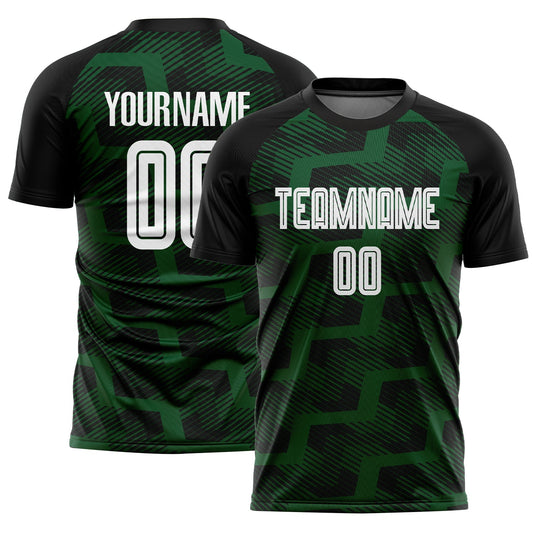 Custom Black White-Green Line Sublimation Soccer Uniform Jersey - Main View