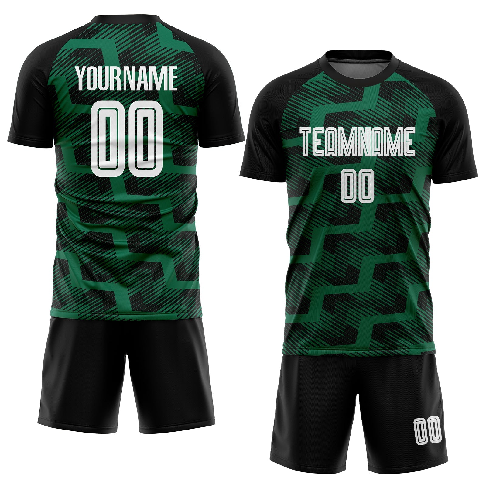 Custom Black White-Kelly Green Line Sublimation Soccer Uniform Jersey view 2