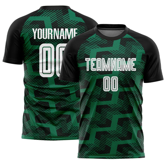 Custom Black White-Kelly Green Line Sublimation Soccer Uniform Jersey - Main View