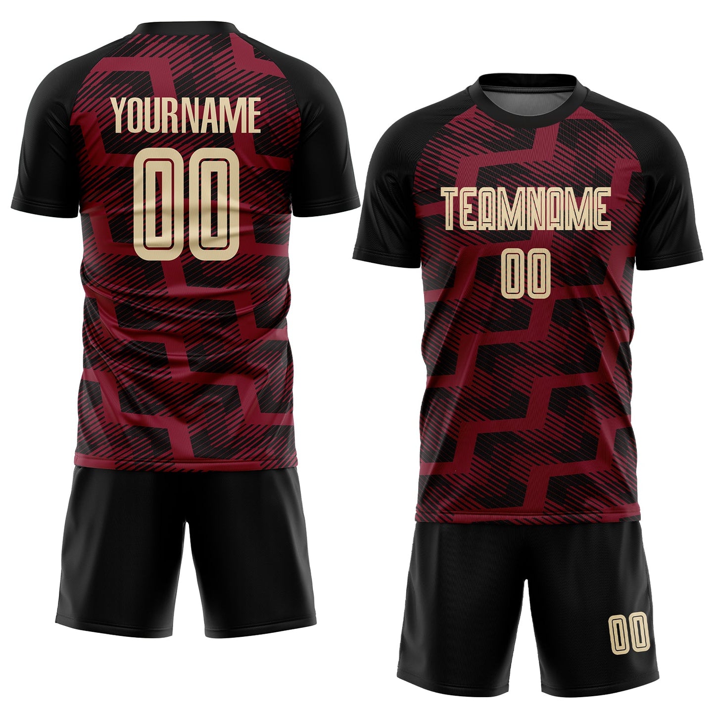 Custom Black Cream-Crimson Line Sublimation Soccer Uniform Jersey view 2