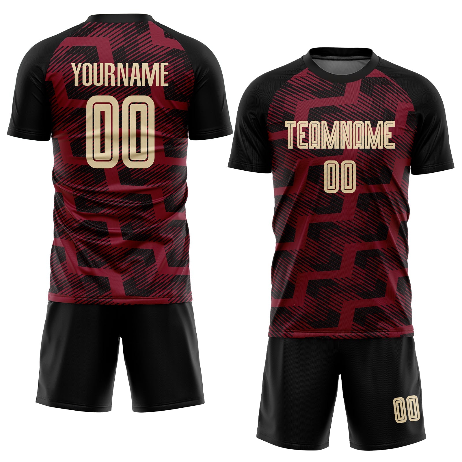 Custom Black Cream-Crimson Line Sublimation Soccer Uniform Jersey view 2
