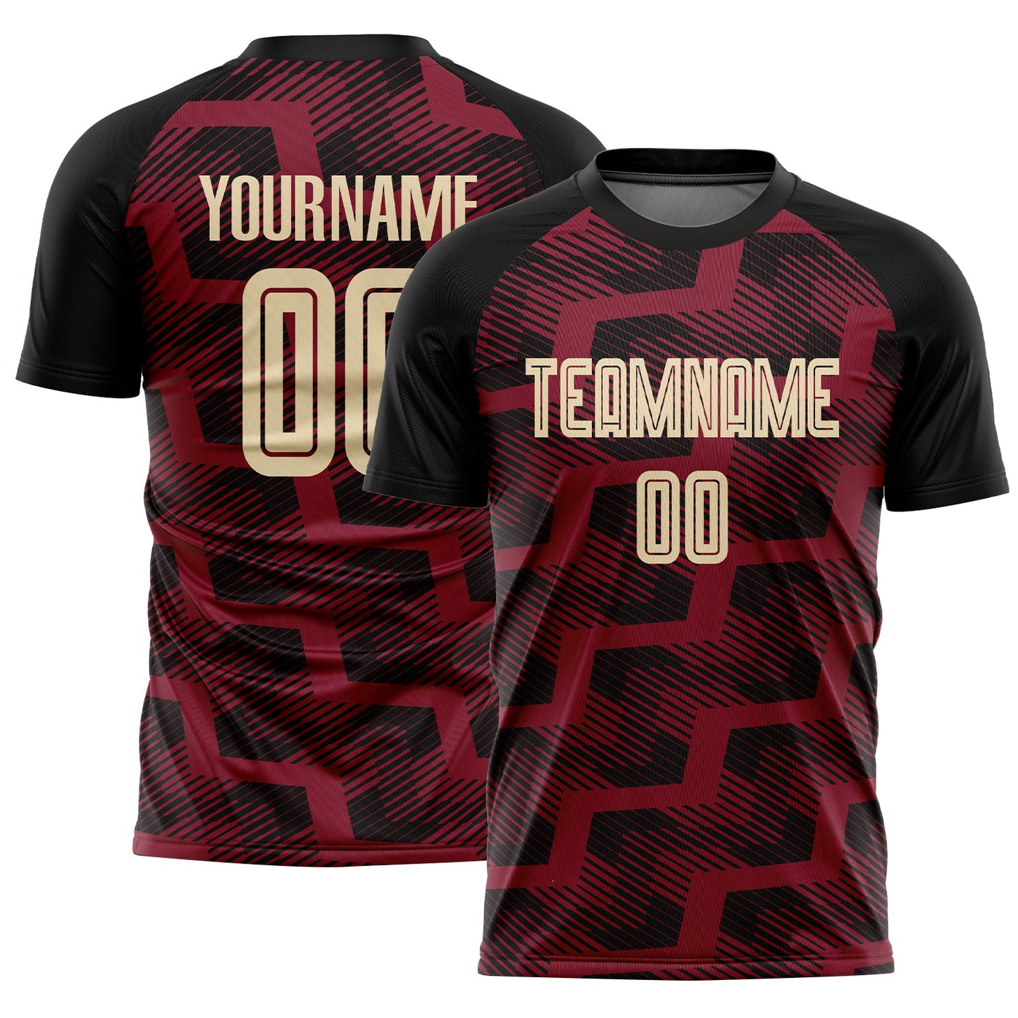 Custom Black Cream-Crimson Line Sublimation Soccer Uniform Jersey - Main View