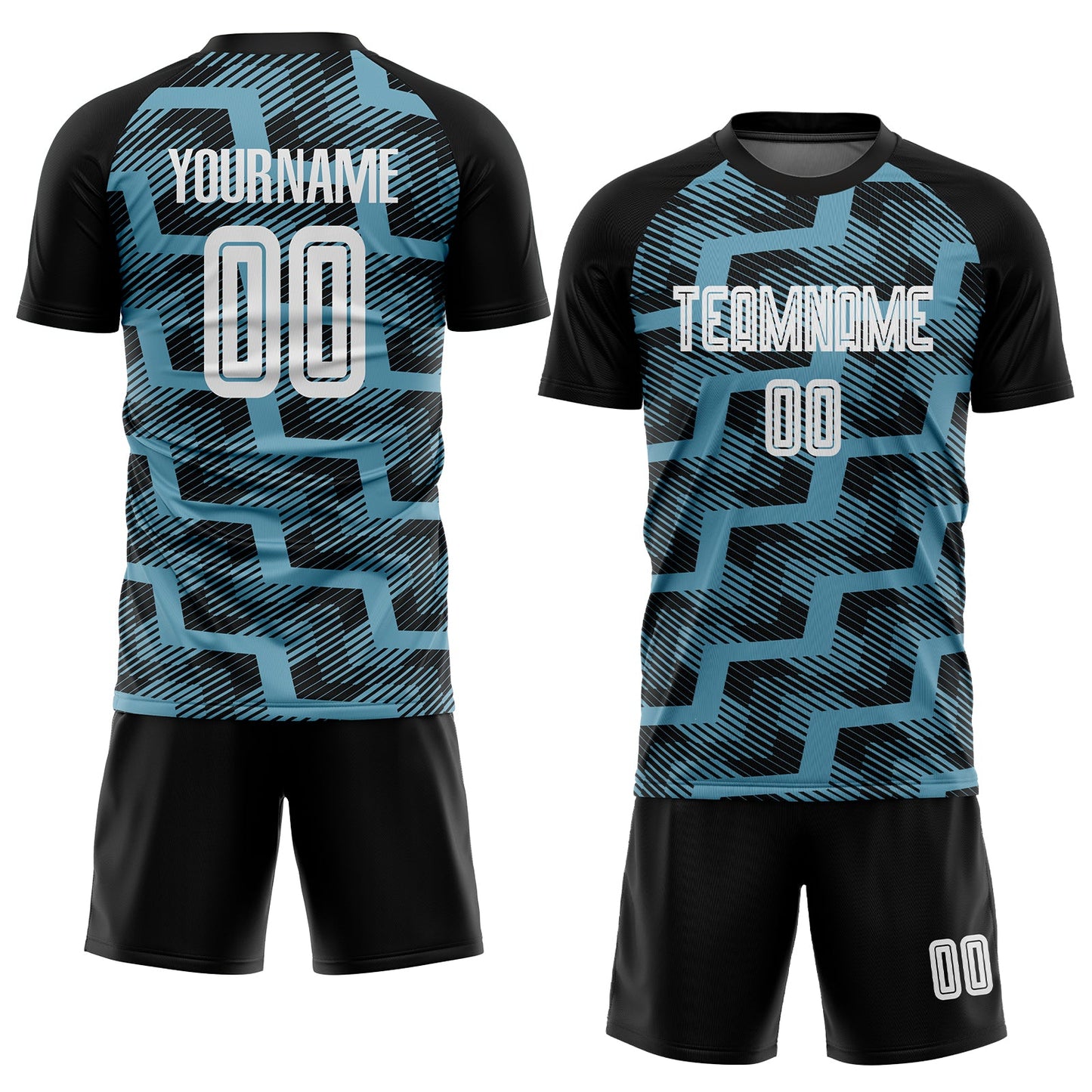 Custom Black White-Shadow Blue Line Sublimation Soccer Uniform Jersey view 2