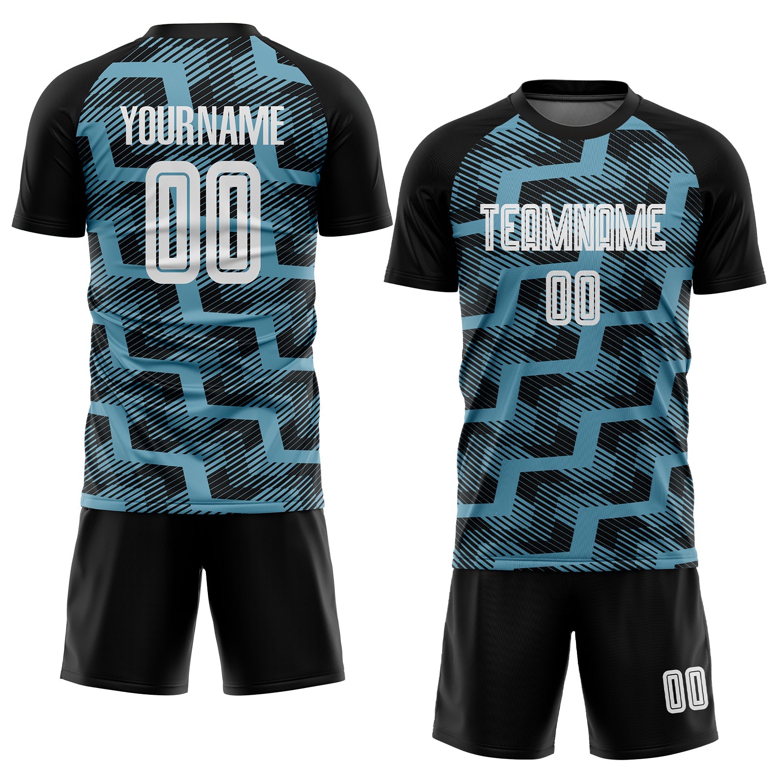 Custom Black White-Shadow Blue Line Sublimation Soccer Uniform Jersey view 2