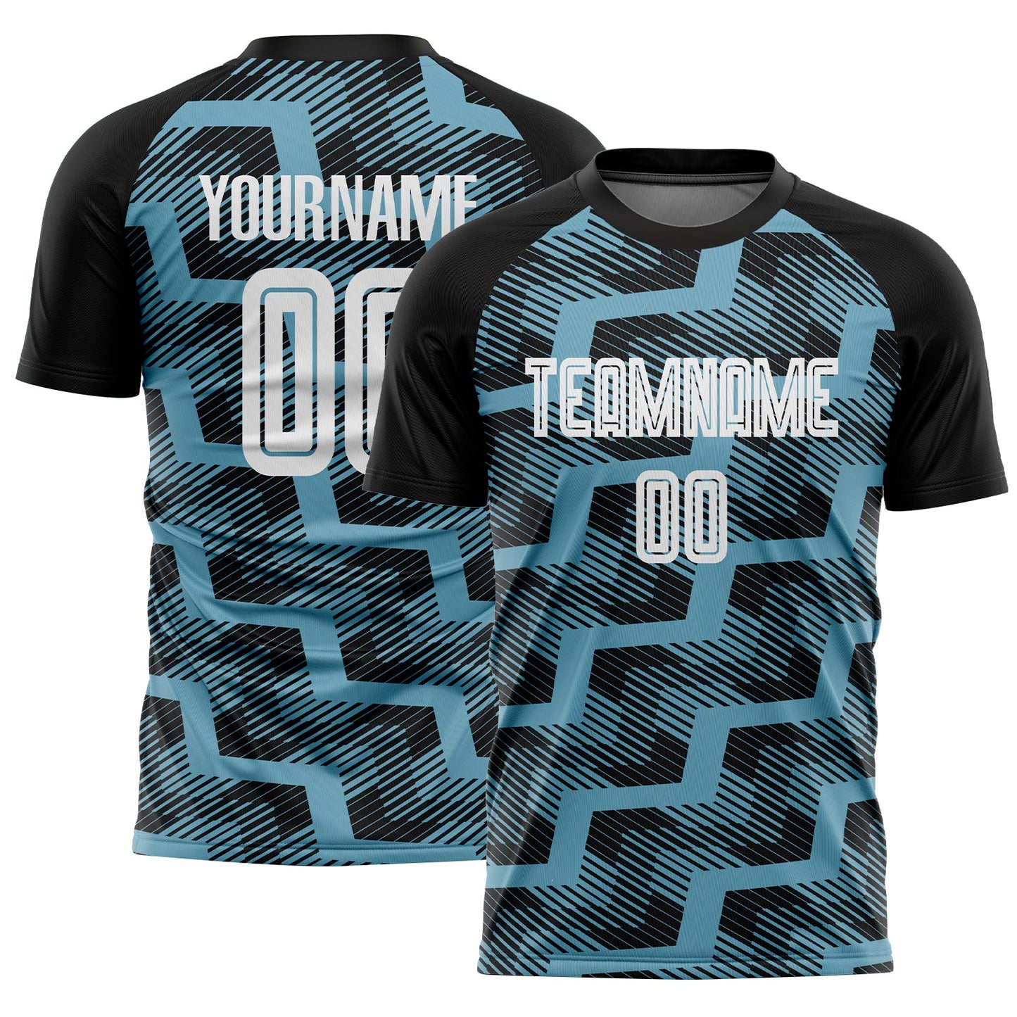 Custom Black White-Shadow Blue Line Sublimation Soccer Uniform Jersey - Main View