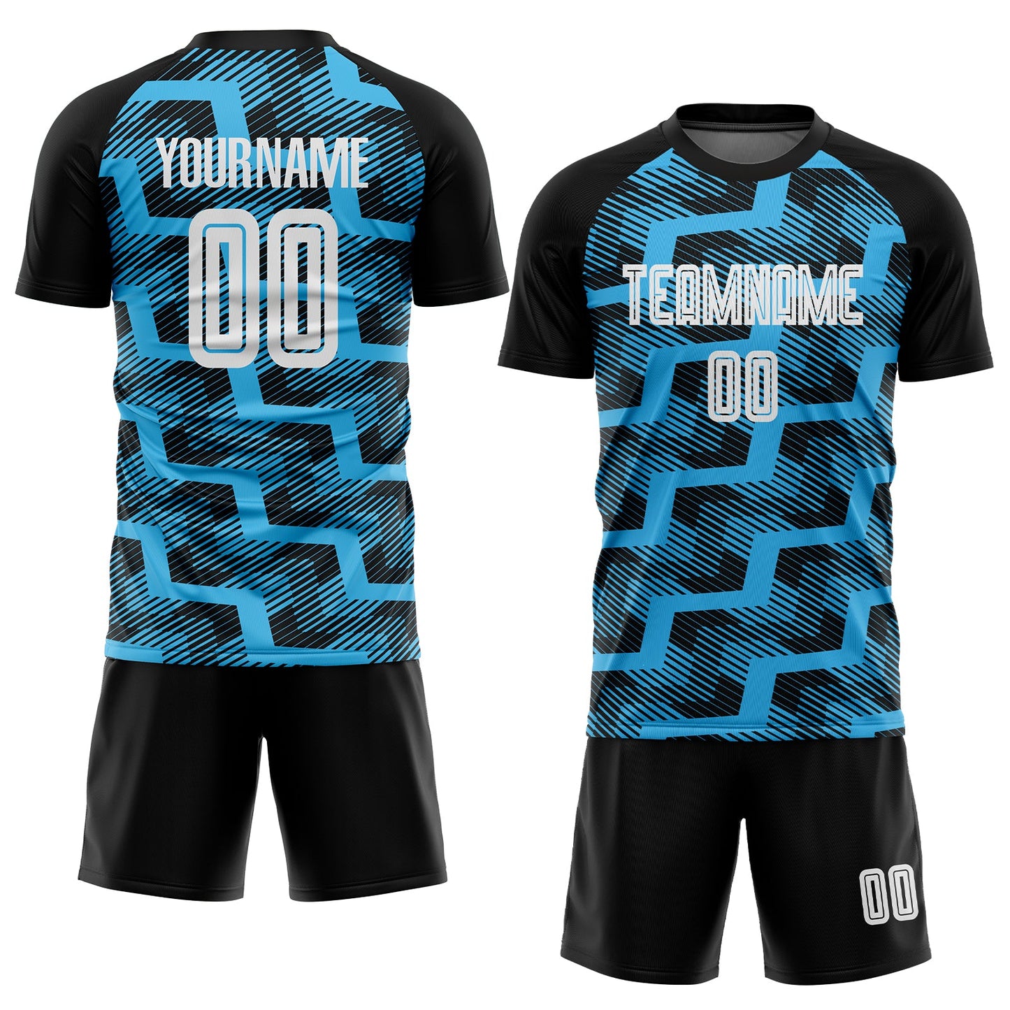 Custom Black White-Sky Blue Line Sublimation Soccer Uniform Jersey view 2
