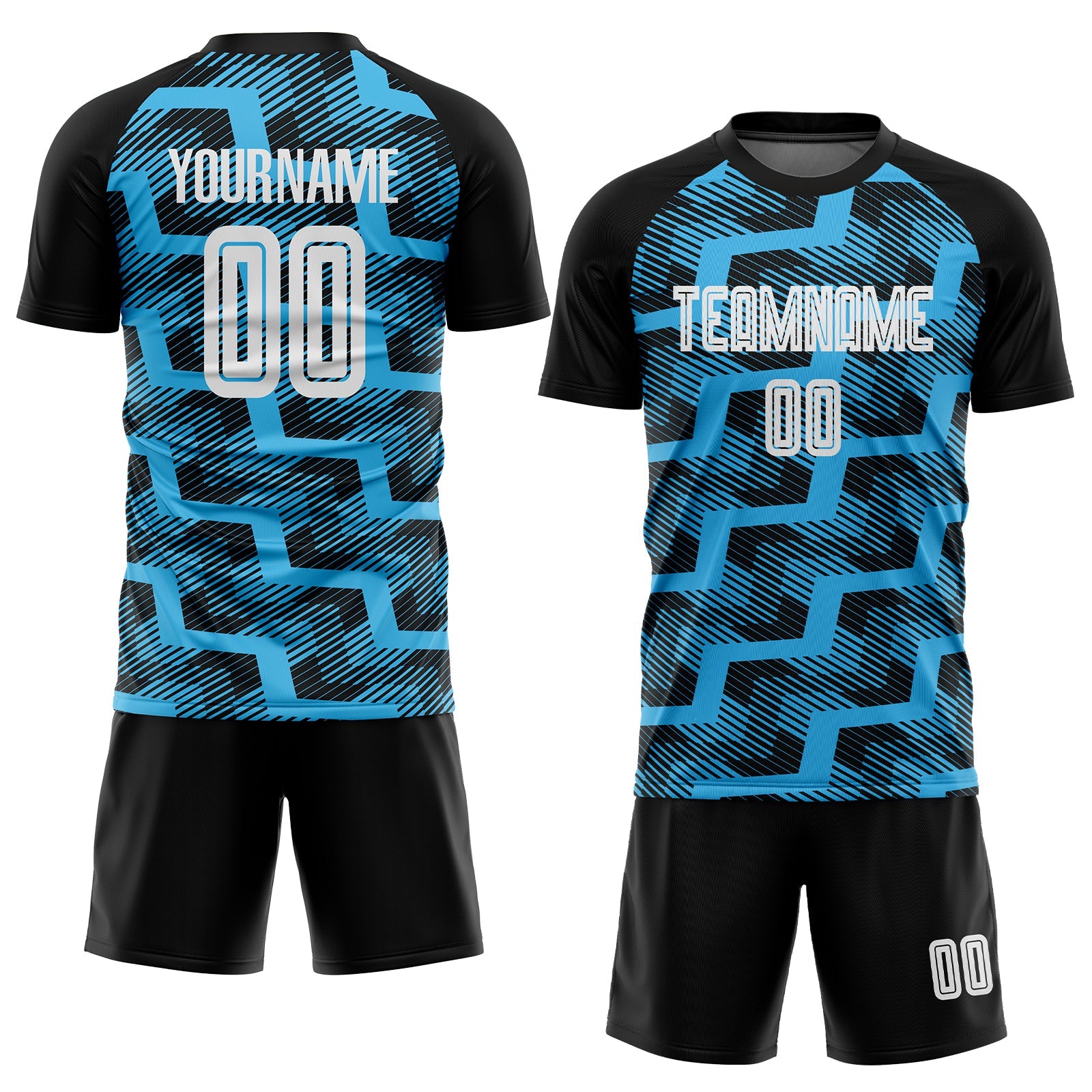 Custom Black White-Sky Blue Line Sublimation Soccer Uniform Jersey view 2