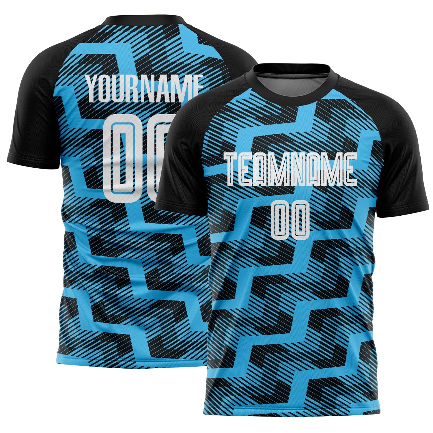 Custom Black White-Sky Blue Line Sublimation Soccer Uniform Jersey - Main View