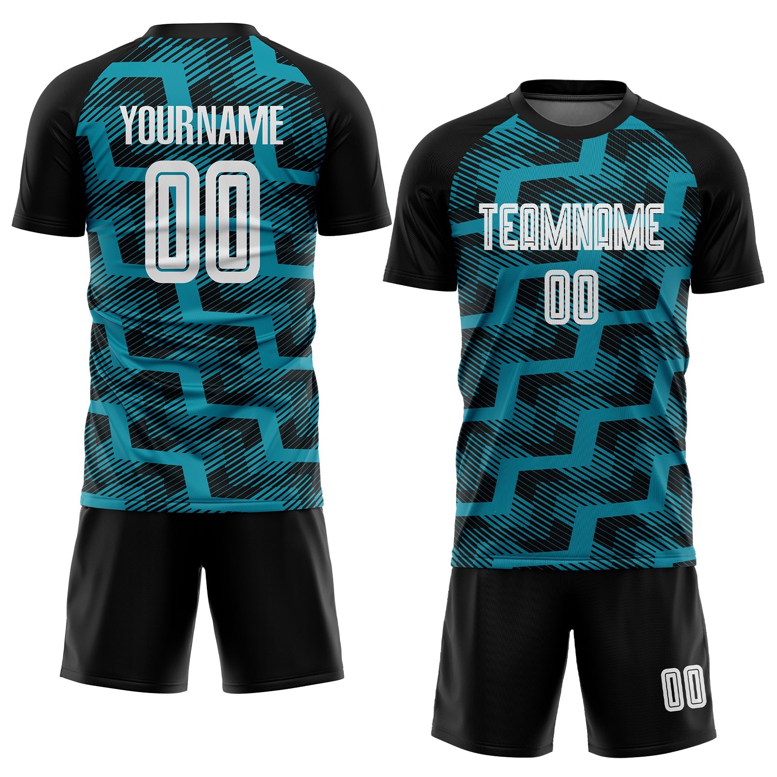 Custom Black White-Teal Line Sublimation Soccer Uniform Jersey view 2
