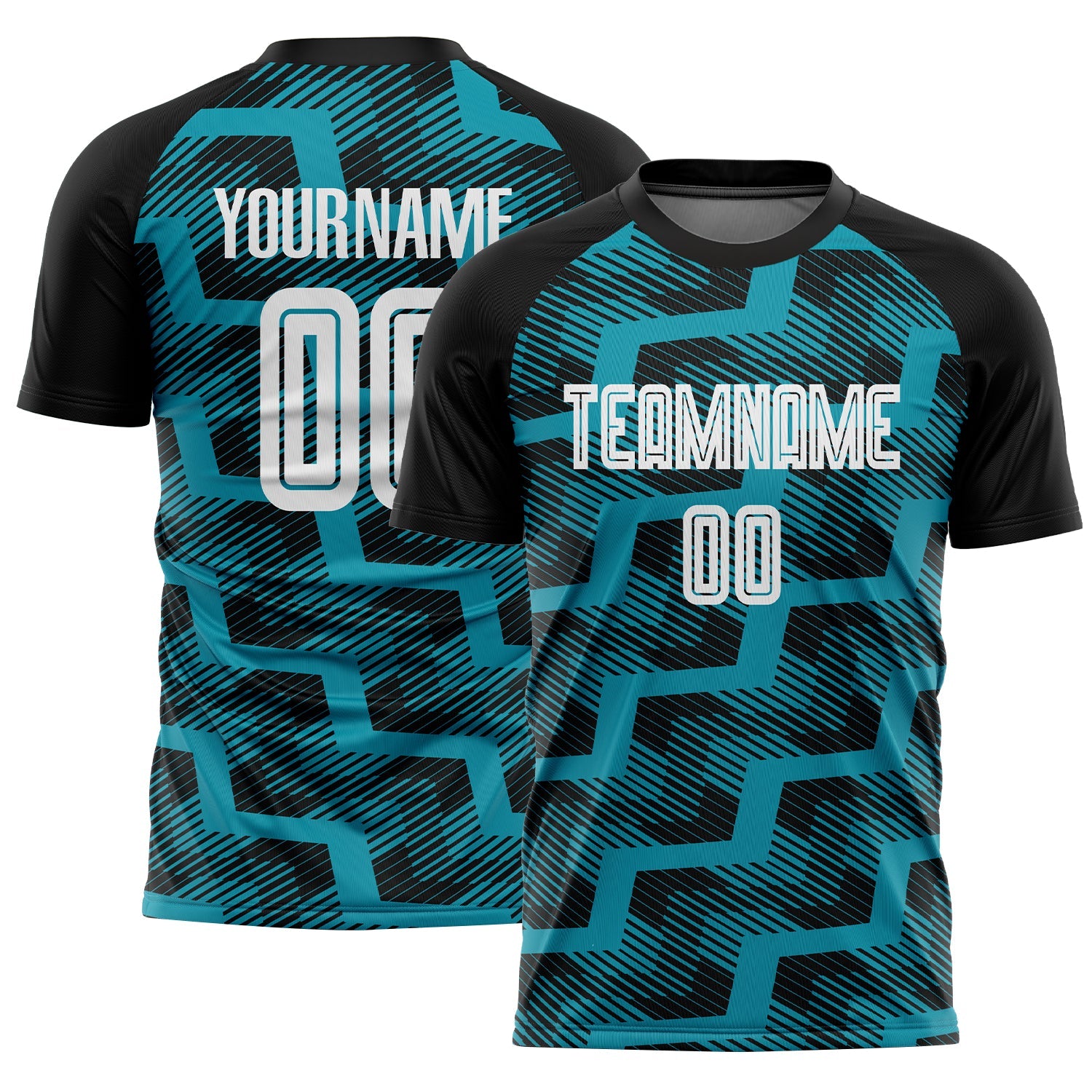 Custom Black White-Teal Line Sublimation Soccer Uniform Jersey - Main View
