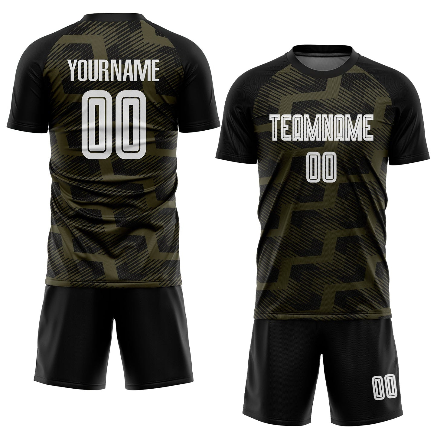 Custom Black White-Olive Line Sublimation Soccer Uniform Jersey view 2