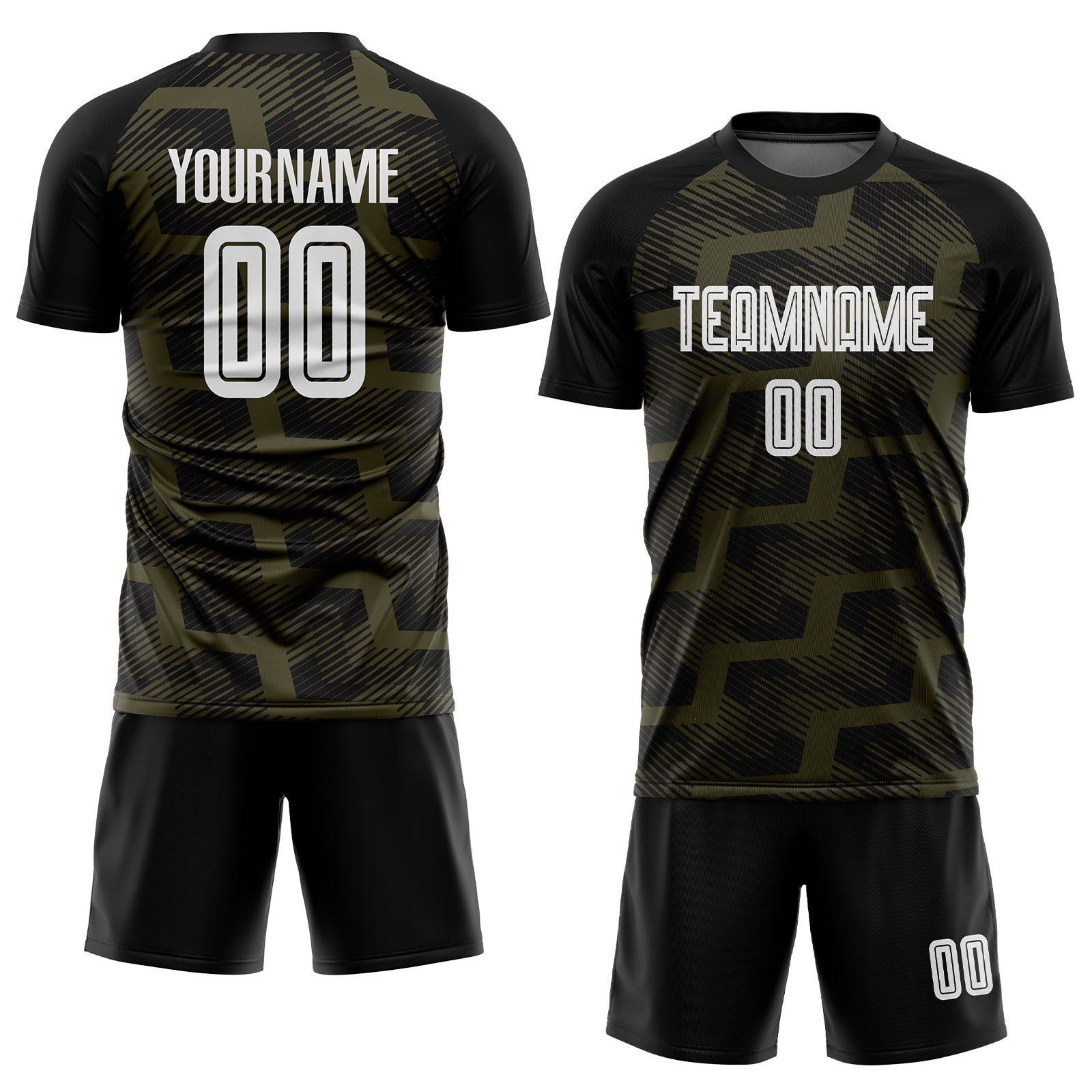 Custom Black White-Olive Line Sublimation Soccer Uniform Jersey view 2