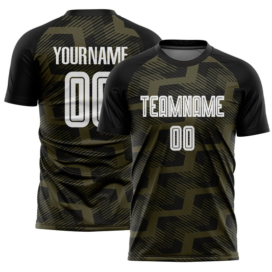 Custom Black White-Olive Line Sublimation Soccer Uniform Jersey - Main View