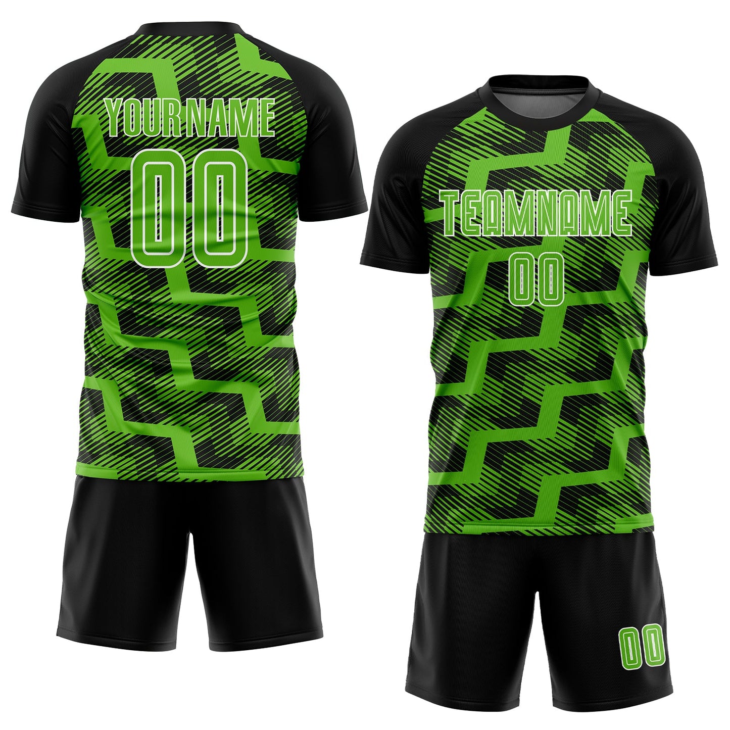 Custom Black Aurora Green-White Line Sublimation Soccer Uniform Jersey view 2