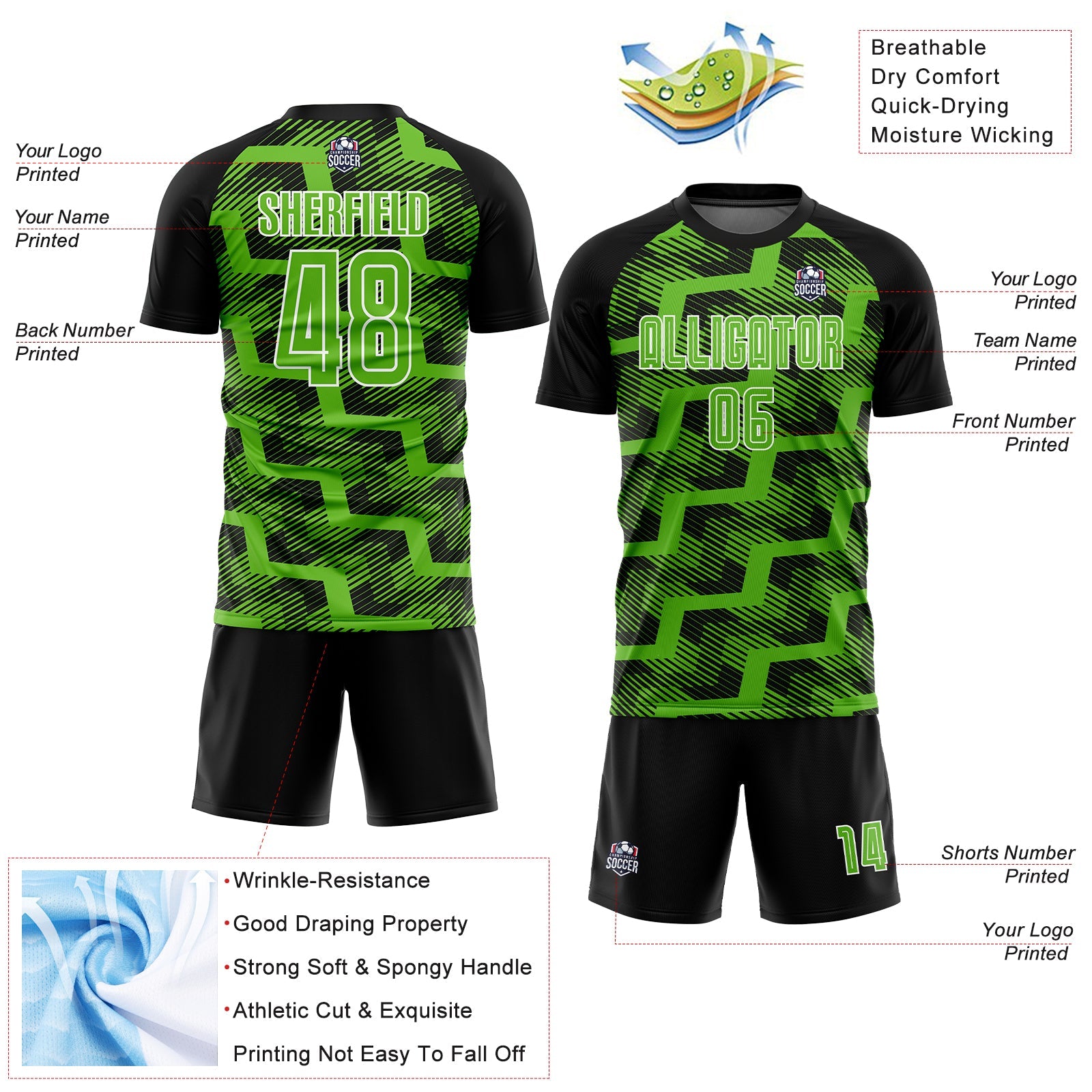 Custom Black Aurora Green-White Line Sublimation Soccer Uniform Jersey view 4
